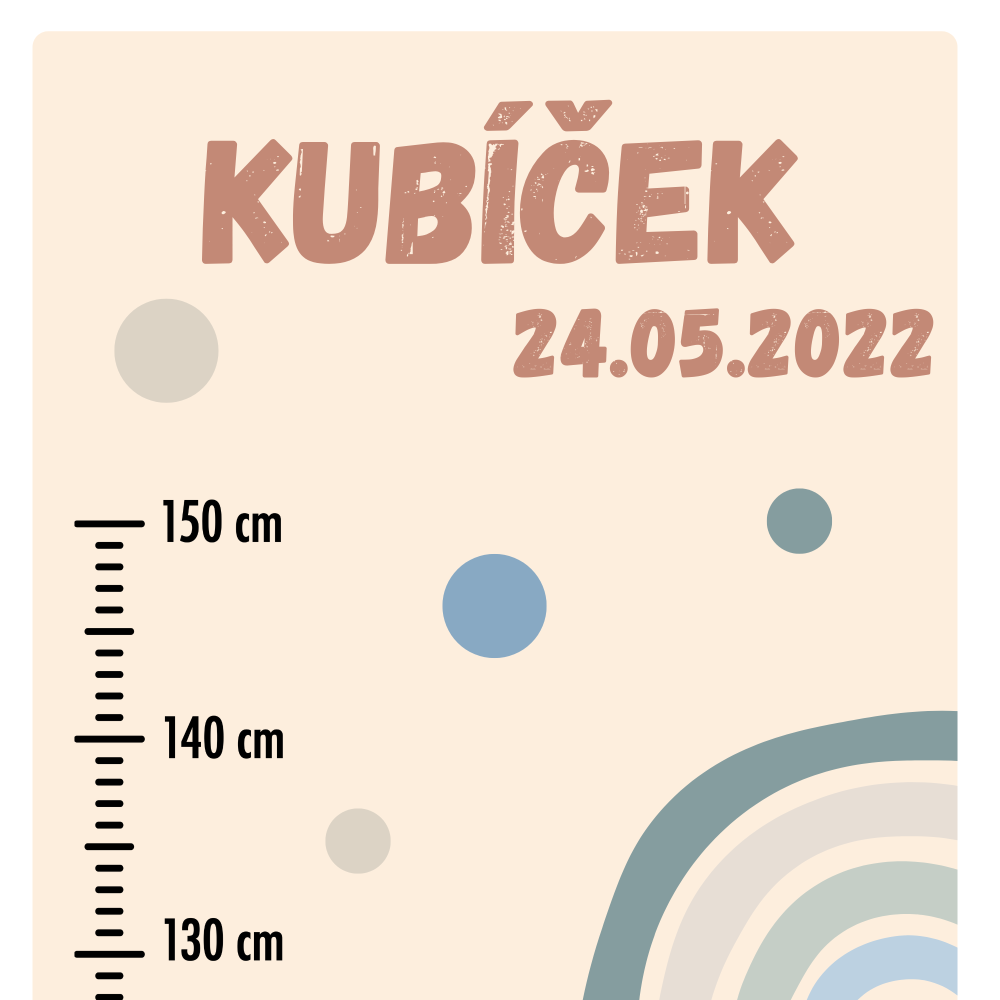 Textilní samolepka na zeď  Dětský metr se jménem pro kluka - Duha 2